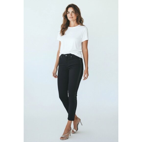 L'Agence Margot Velvet Stripe Black Noir High Rise Skinny Fit - Size 28 - Picture 1 of 13